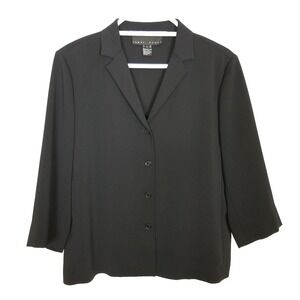 Yansi Fugel Women Blazer Sz L Black Button Up Lightweight Classic 3/4 Sleeve